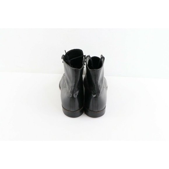 Vintage 80s Rockabilly Mens 10.5 D Distressed Leather Toe Cap Dress Boots Black main image 8